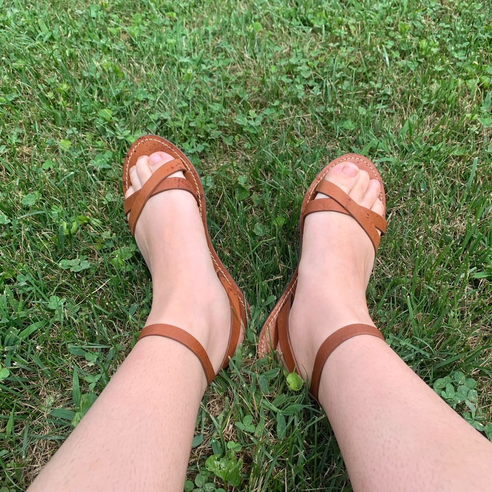 Madewell tan sandals - size 8 with white stitching